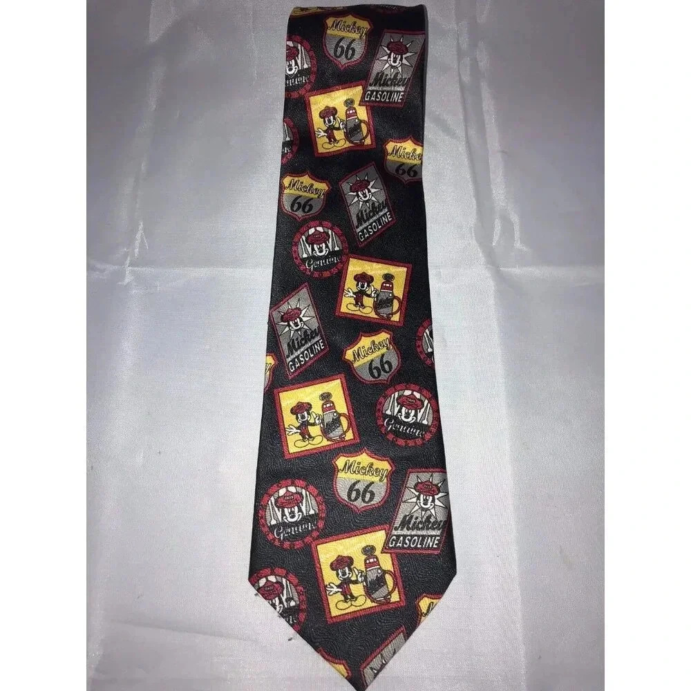 Mickey Unlimited Route 66 Gasoline Signs Vintage Walt Disney Classic Neck Tie